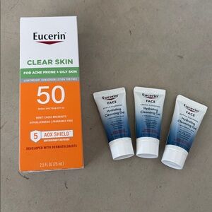 Sale NIB Eucerin Clear Skin SPF50 Lightweight Face Sunscreen & cleansing gels